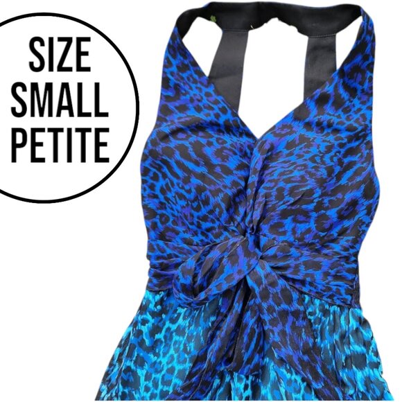 ICE Blue Long Animal Print Sleeveless Maxi Dress Y2K Size Small Petite Cheetah S - Picture 1 of 11